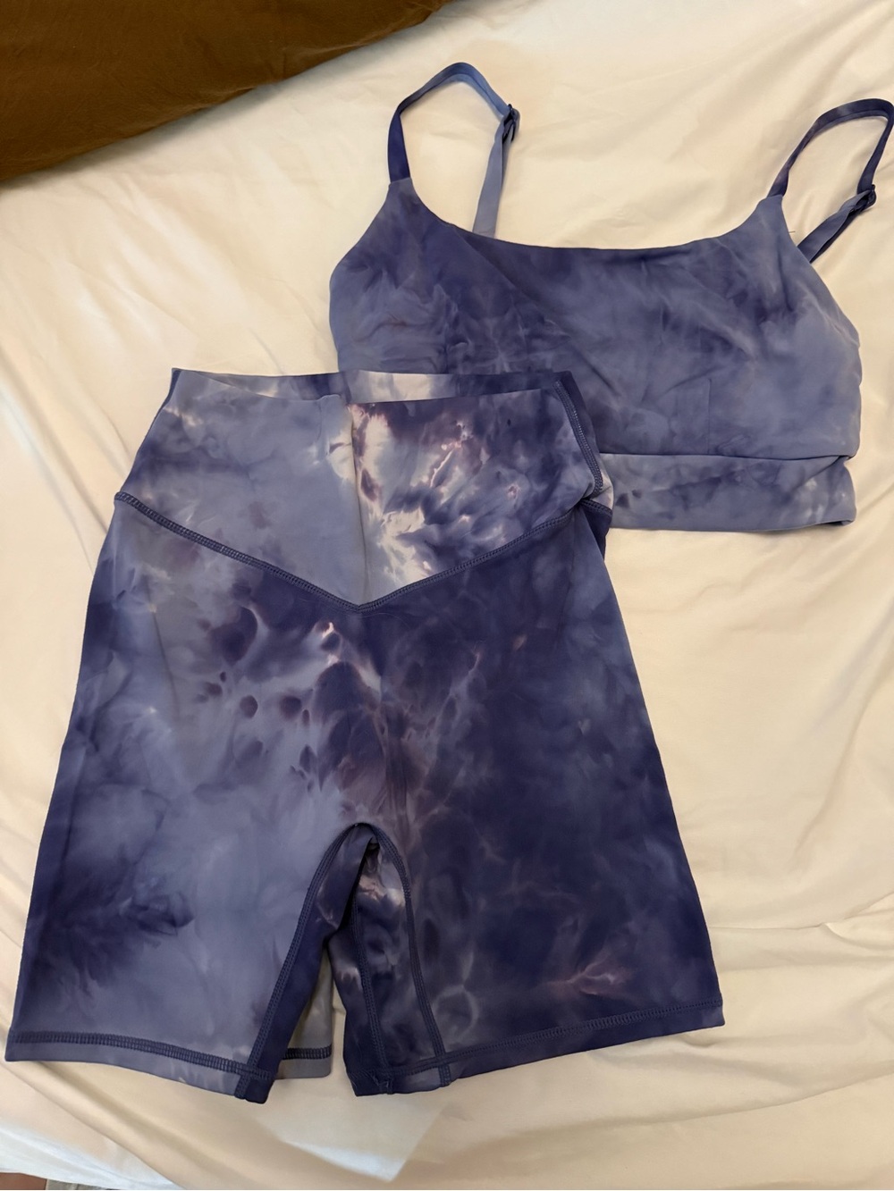 Tie-Dye Purple Active Crop Bra & High-Waist Bike Shorts Set